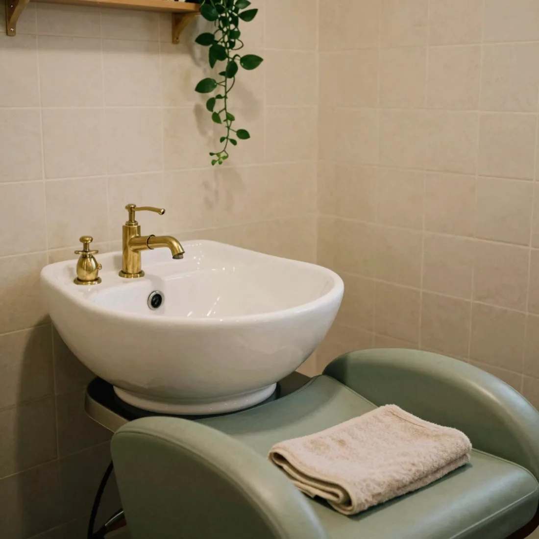 Stanowisko do mycia włosów z ceramiczną umywalką